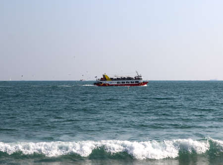 Cruise Ship with Many Seagulls , Haeundae, Busan, South Korea, Asia