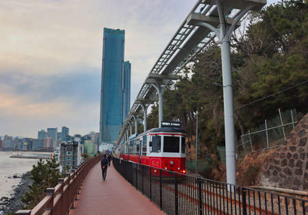 Scenery of Haeundae Beach Train, Busan, South Korea, Asia.