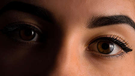 Close up image of female brown eyesの写真素材