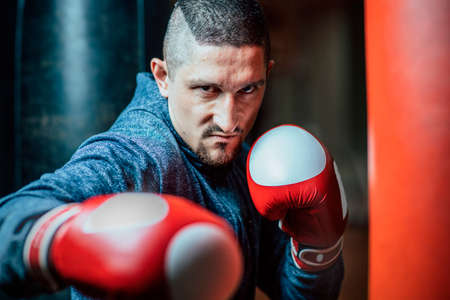 Boxer delivers a deft hit. Promotional picture for boxing.の写真素材