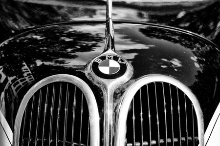 The emblem of BMW  Black and White , the exhibition  125 car history - 125 years of history Kurfurstendamm , May 28, 2011 in Berlin, Germanyのeditorial素材