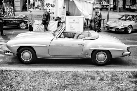 Roadster Mercedes-Benz W198  300SL , the exhibition  125 car history - 125 years of history Kurfurstendamm , May 28, 2011 in Berlin, Germanyのeditorial素材