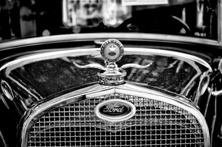 Radiator  engine cooling  and the emblem of the car Ford A, the exhibition  125 car history - 125 years of history Kurfurstendamm , May 28, 2011 in Berlin, Germanyのeditorial素材