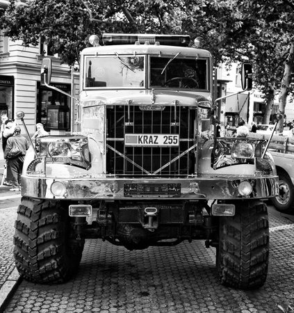 Soviet heavy truck KrAZ-255  Black and White , the exhibition  125 car history - 125 years of...