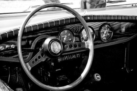 Cabin car Fiat Siata Spring, 1968  black and white ,  The oldtimer show  in MAFZ, May 26, 2012 in...
