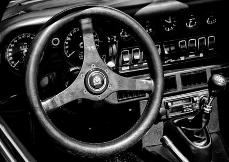 Cabin car Jaguar  Black and White ,  The oldtimer show  in MAFZ, May 26, 2012 in Paaren im Glien, Germanyのeditorial素材
