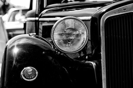 A fragment of an old car  Black and White ,  The oldtimer show  in MAFZ, May 26, 2012 in Paaren im Glien, Germanyのeditorial素材