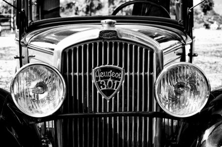 Radiator cooling and headlights car Peugeot 301  Black and White ,  The oldtimer show  in MAFZ, May 26, 2012 in Paaren im Glien, Germanyのeditorial素材