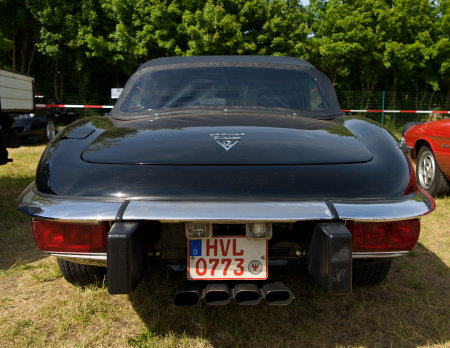 Cars Jaguar E-Type V12, rear view,  The oldtimer show  in MAFZ, May 26, 2012 in Paaren im Glien, Germanyのeditorial素材