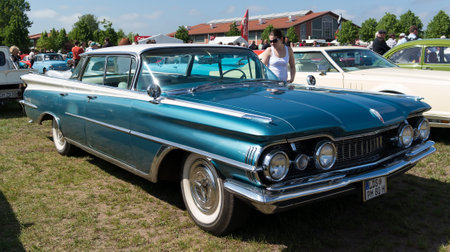 PAAREN IM GLIEN, GERMANY - MAY 19: Full-size car Oldsmobile 98 (Fifth generation), "The oldtimer show" in MAFZ, May 19, 2013 in Paaren im Glien, Germanyのeditorial素材