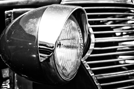 PAAREN IM GLIEN, GERMANY - MAY 19: Car Headlamp Chevrolet AK Pickup Truck (1938), black and white, "The oldtimer show" in MAFZ, May 19, 2013 in Paaren im Glien, Germanyのeditorial素材