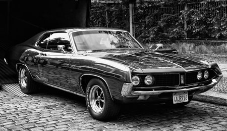 BERLIN - MAY 11: Ford Torino Cobra (black and white), 26. Oldtimer-Tage Berlin-Brandenburg, May 11, 2013 Berlin, Germanyのeditorial素材