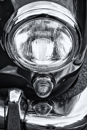 BERLIN - MAY 11  Headlamp car Mercedes-Benz 190SL  black and white , 26th Oldtimer-Tage Berlin-Brandenburg, May 11, 2013 Berlin, Germanyのeditorial素材