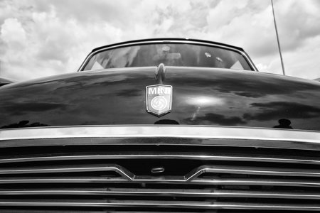 BERLIN - MAY 11: Detail of the car British Leyland Mini (black and white), 26th Oldtimer-Tage Berlin-Brandenburg, May 11, 2013 Berlin, Germanyのeditorial素材