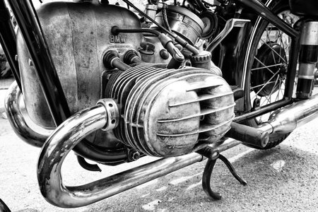 BERLIN - MAY 11  Motorcycle engine BMW R68  black and white , 26th Oldtimer-Tage Berlin-Brandenburg, May 11, 2013 Berlin, Germanyのeditorial素材