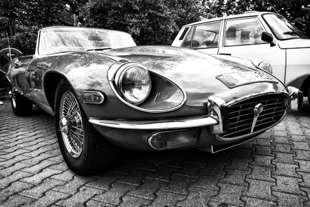 BERLIN - MAY 11: Sport car Jaguar E-Type 4,2 (black and white), 26th Oldtimer-Tage Berlin-Brandenburg, May 11, 2013 Berlin, Germanyのeditorial素材