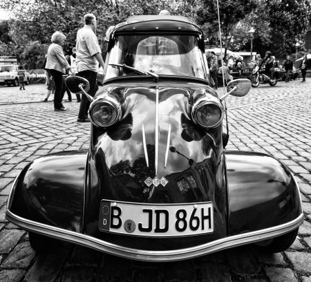BERLIN - MAY 11: Cabin Scooter Messerschmitt KR200 (black and white), 26th Oldtimer-Tage Berlin-Brandenburg, May 11, 2013 Berlin, Germanyのeditorial素材