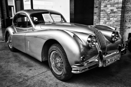 BERLIN - MAY 11: Sport car Jaguar XK140 coupe, (black and white), 26th Oldtimer-Tage Berlin-Brandenburg, May 11, 2013 Berlin, Germanyのeditorial素材