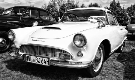 PAAREN IM GLIEN, GERMANY - MAY 19: Sports car Auto Union 1000 SP Coupe, black and white, The oldtimer show in MAFZ, May 19, 2013 in Paaren im Glien, Germanyのeditorial素材