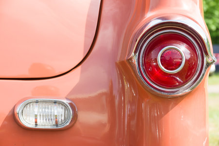 PAAREN IM GLIEN, GERMANY - MAY 19: The rear brake lights two-door coupe Pontiac Star Chief, First generation (1954), The oldtimer show in MAFZ, May 19, 2013 in Paaren im Glien, Germanyのeditorial素材