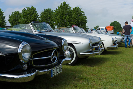 PAAREN IM GLIEN, GERMANY - MAY 19: Several two-door roadster Mercedes-Benz 190SL, The oldtimer show...