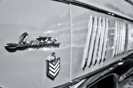 PAAREN IM GLIEN, GERMANY - MAY 19: Emblem personal luxury car Buick Series 700 Limited Hardtop Sedan...