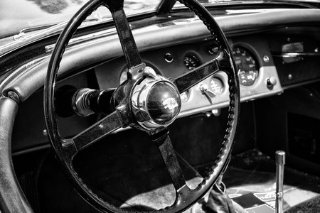 PAAREN IM GLIEN, GERMANY - MAY 19: Cab sports car Jaguar XK120 roadster (black and white), The...