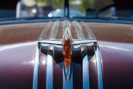 PAAREN IM GLIEN, GERMANY - MAY 19  Hood ornament Full-size car Pontiac Star Chief, The oldtimer show in MAFZ, May 19, 2013 in Paaren im Glien, Germany のeditorial素材