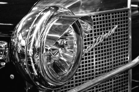 PAAREN IM GLIEN, GERMANY - MAY 19: The Excalibur Series IV Roadster, black and white, close-up_ "The oldtimer show" in MAFZ, May 19, 2013 in Paaren im Glien, Germanyのeditorial素材