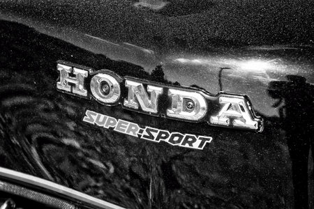 PAAREN IM GLIEN, GERMANY - MAY 19: Emblem Superbike Honda CBX, black and white, "The oldtimer show" in MAFZ, May 19, 2013 in Paaren im Glien, Germanyのeditorial素材