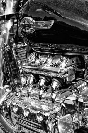 PAAREN IM GLIEN, GERMANY - MAY 19: Japanese motorcycle engine Honda Valkyrie, close-up, black and...