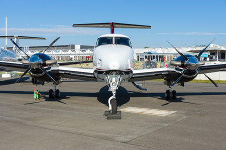 BERLIN - SEPTEMBER 14: Twin-turboprop aircraft Beechcraft King Air, Model B250, International...