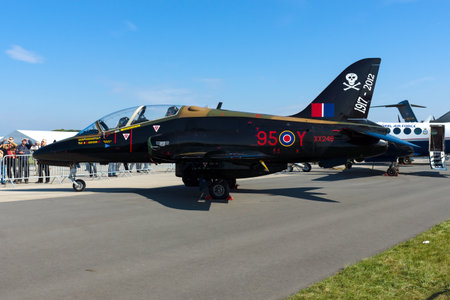 BERLIN - SEPTEMBER 14: RAF BAE Hawk T1 is a British single-engine, advanced jet trainer aircraft,...