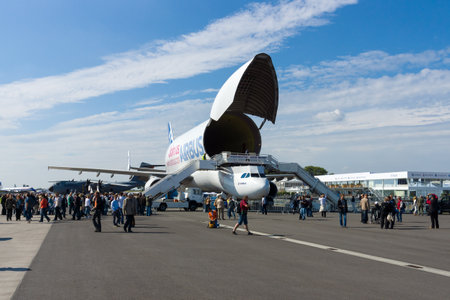 BERLIN - SEPTEMBER 14: Airbus A300-600ST (Super Transporter) or Beluga, International Aerospace Exhibition "ILA Berlin Air Show", September 14, 2012 in Berlin, Germanyのeditorial素材
