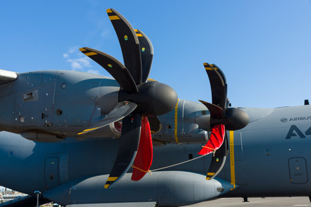 BERLIN - SEPTEMBER 14: Engines military transport aircraft Airbus A400M Atlas, International...