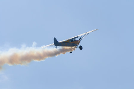 BERLIN - SEPTEMBER 14: Demonstration flight of a light sport aircraft CubCrafters CC11-160 Carbon...
