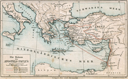 Travel Map of St  Paul  The Bible  Germany, circa 1895のeditorial素材