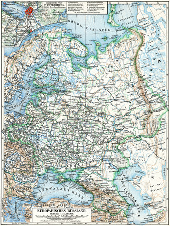 Map of the European part of Russian Empire  Publication of the book  Meyers Konversations-Lexik on , Volume 7, Leipzig, Germany, 1910のeditorial素材