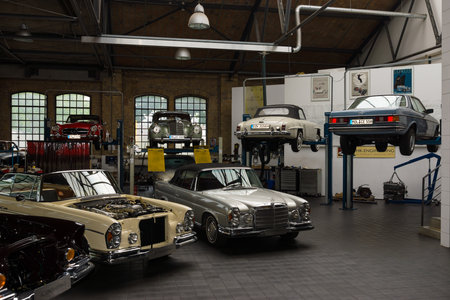 BERLIN, GERMANY - MAY 17, 2014: Restoration workshop Mercedes-Benz. 27th Oldtimer Day Berlin - Brandenburg のeditorial素材