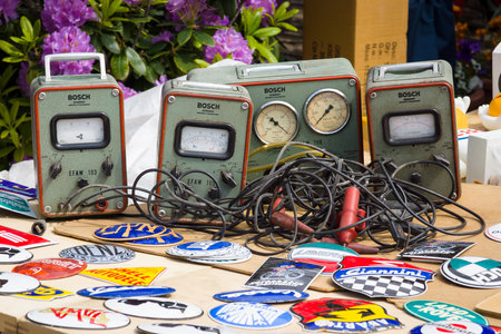 BERLIN, GERMANY - MAY 17, 2014: Sale of different vintage measuring instrument of the company Bosch. 27th Oldtimer Day Berlin - Brandenburgのeditorial素材