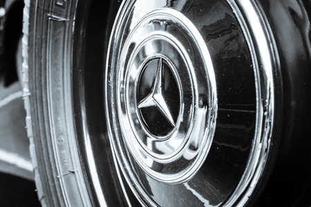 BERLIN, GERMANY - MAY 17, 2014: Wheel (cap) of the luxury car Mercedes-Benz Typ 290 (W18), 1933....