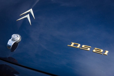 BERLIN, GERMANY - MAY 17, 2014: The emblem on the rear trunk lid of the mid-size luxury car Citroen...