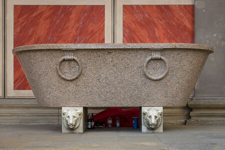 BERLIN, GERMANY - JUNE 06, 2014: Homeless people sleeping at the walls Altes Museum (Old Museum) のeditorial素材