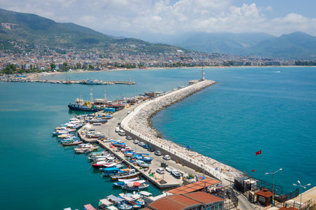 ALANYA, TURKEY - JUNE 22, 2014:Sea port of Alanya. View from the bird's-eye view.のeditorial素材