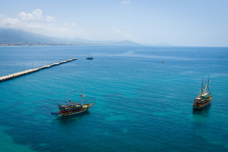 ALANYA, TURKEY - JUNE 22, 2014:Sea port of Alanya. View from the bird's-eye view.のeditorial素材