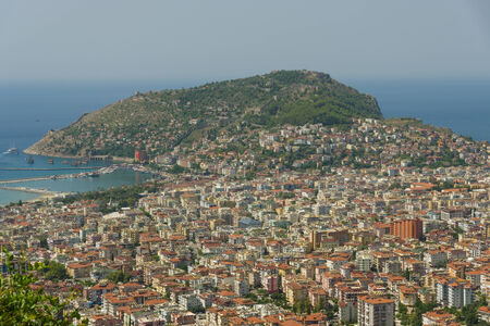 Alanya, sea port and the Mediterranean Sea from the bird's-eye view. Turkey.