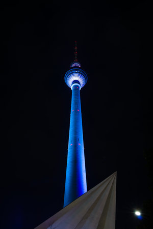 Berlin TV tower in night illumination. The annual Festival of Lights 2014