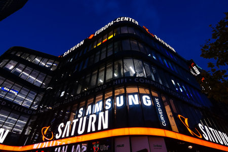 BERLIN, GERMANY - OCTOBER 17, 2014: A supermarket of electronics Saturn on Kurfuerstendamm. Saturn is a German chain of electronics stores, owned by the German retail trade company METRO.のeditorial素材