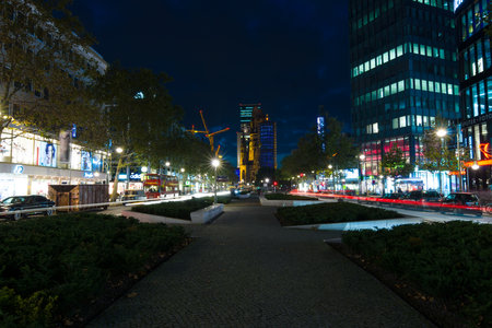 BERLIN, GERMANY - OCTOBER 17, 2014: The famous shopping streets of West Berlin, Kurfuerstendamm and Tauentzienstrasse. In the background Kaiser Wilhelm Memorial Churchのeditorial素材