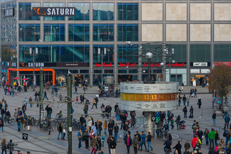 BERLIN - OCTOBER 31, 2014: Alexanderplatz is a large public square and transport hub in the central Mitte district of Berlinのeditorial素材